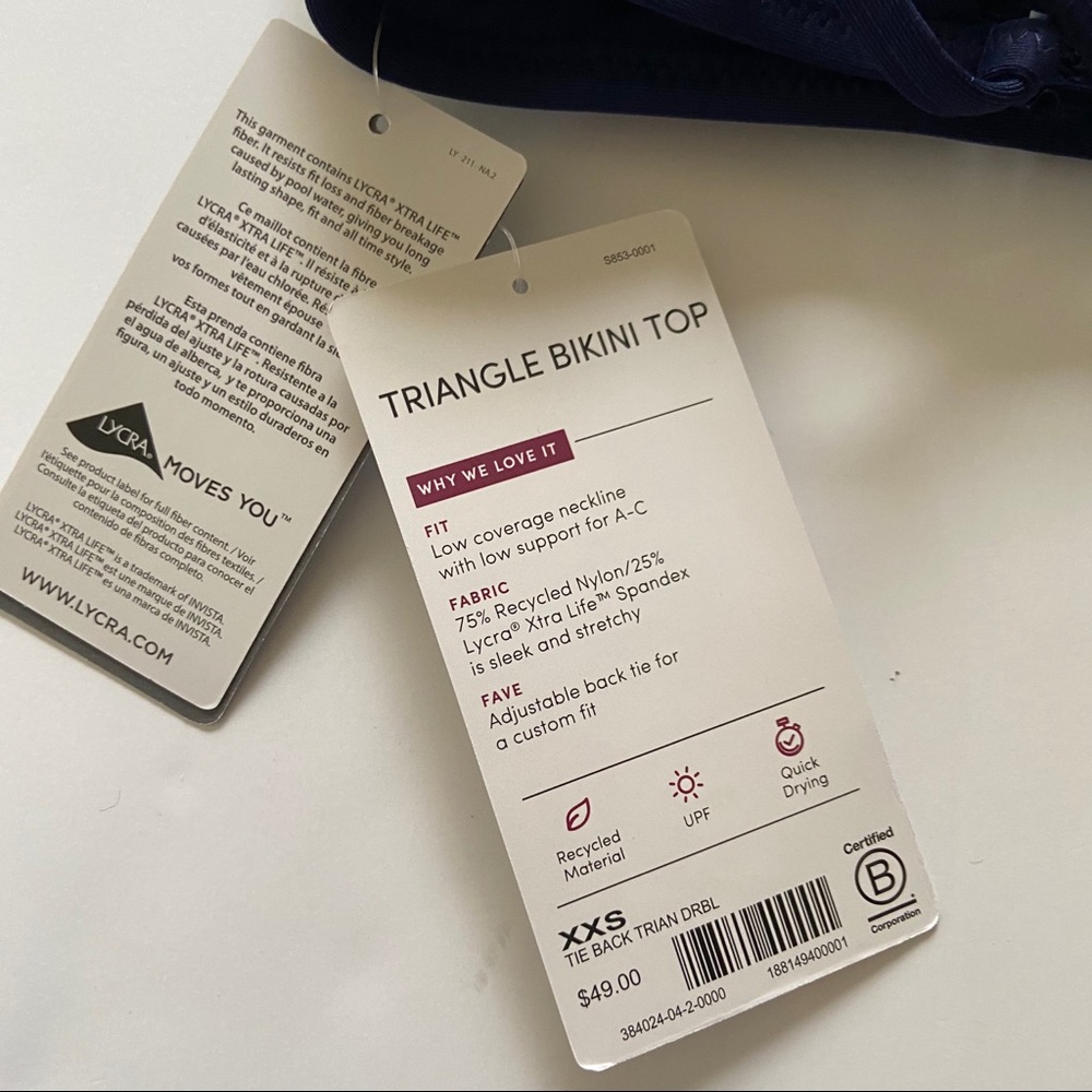 NEW Athleta Navy Tie Back Triangle Bikini Swim Top - Picture 4 of 4